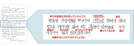 資料：元夫（キム・ヨンナム氏）が横田めぐみさんのご両親に宛てた手紙（平成１４（２００２）年９月付け）